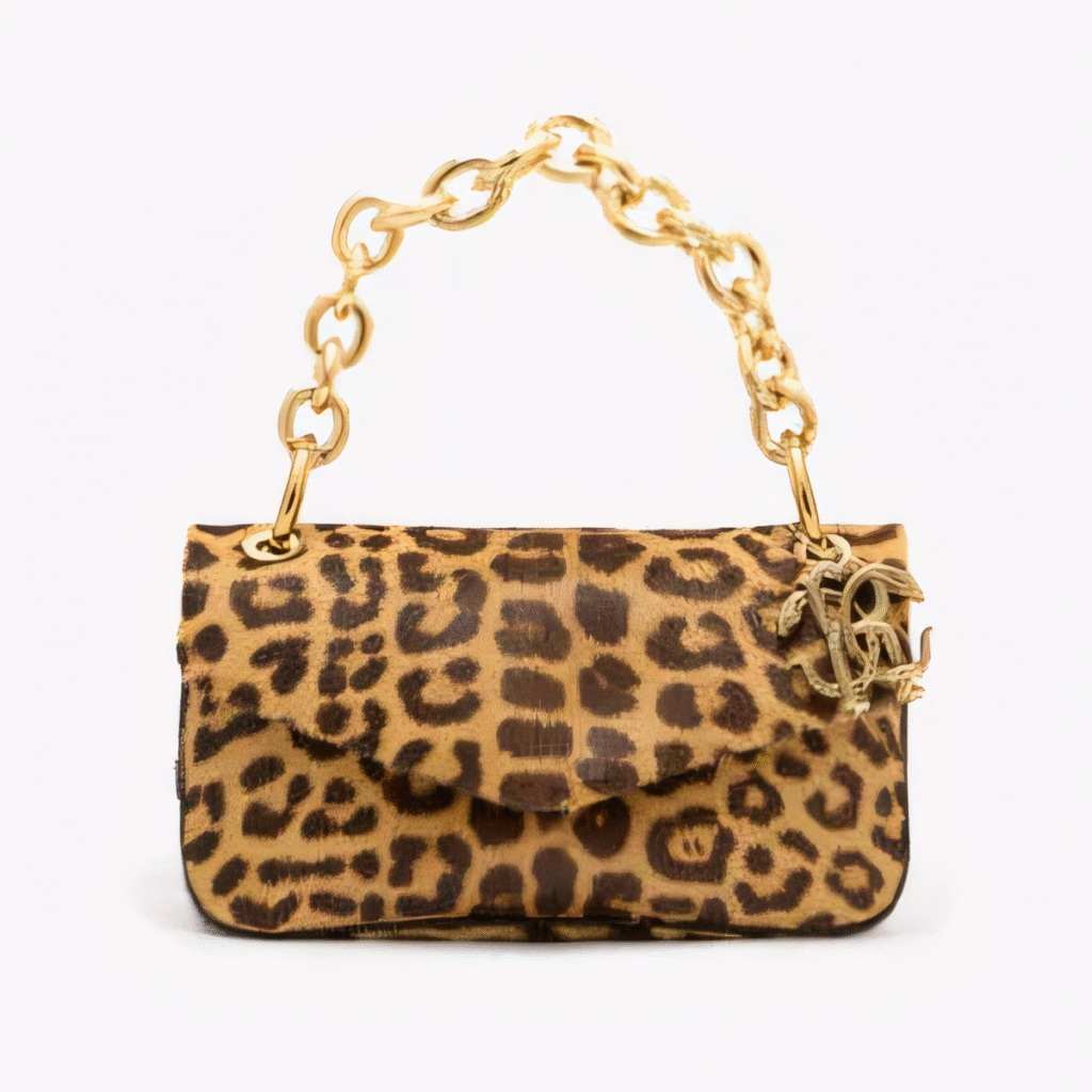 Small Bag With Leopard Skin Print And Chain