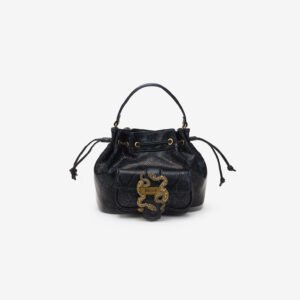 Black Handbag With Snake Detail