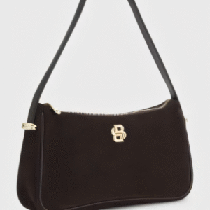 Suede shoulder bag with metallic Double B monogram