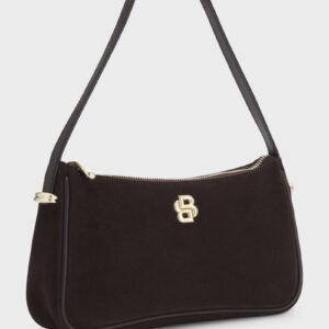 Suede shoulder bag with metallic Double B monogram