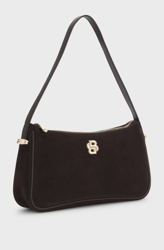 Suede shoulder bag with metallic Double B monogram