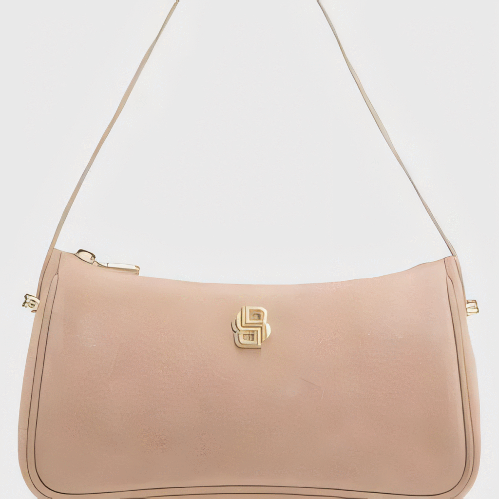 Suede shoulder bag with metallic Double B monogram