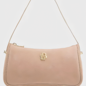Suede shoulder bag with metallic Double B monogram