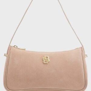 Suede shoulder bag with metallic Double B monogram