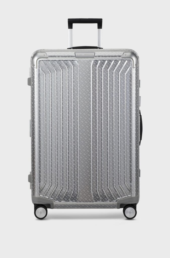 BOSS x Samsonite silver aluminium suitcase 76cm