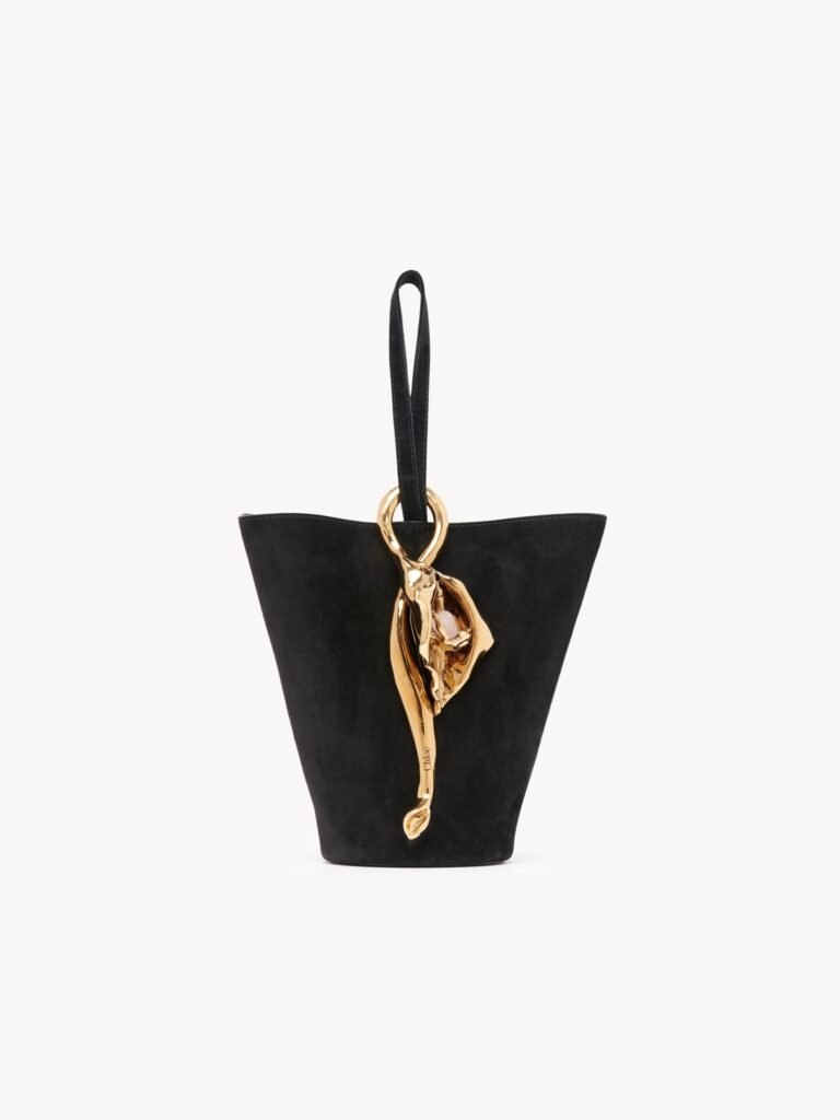 Small Eden Treasures wristlet bucket bag in suede leather
