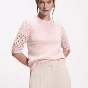 Cotton-blend sweater with open-knit sleeves