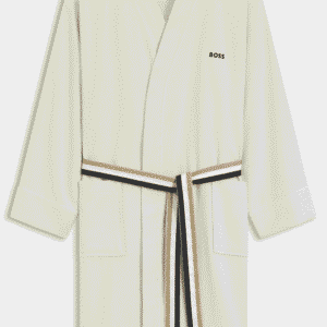 Cotton dressing gown with signature-stripe belt