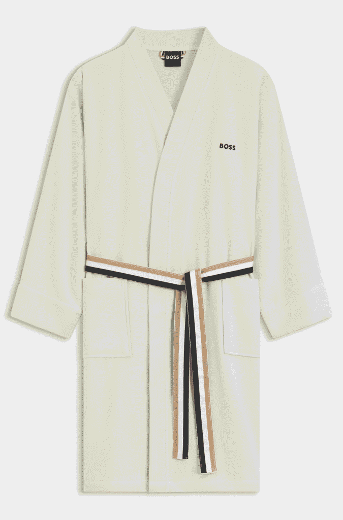 Cotton dressing gown with signature-stripe belt