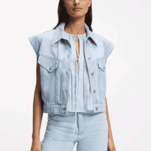 Regular-fit vest in blue marbled denim